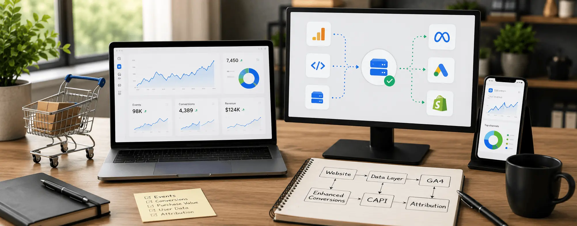 Ecommerce tracking guide covering GA4, Enhanced Conversions and Meta CAPI
